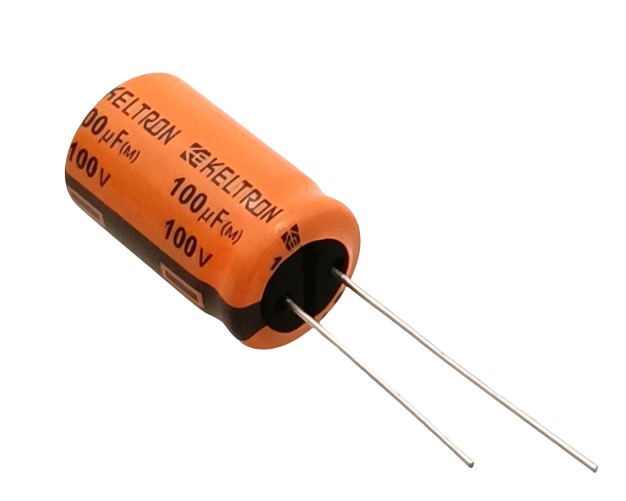 100uF 100V Electrolytic Capacitor - Keltron (Min Order Quantity 1pc for this Product)