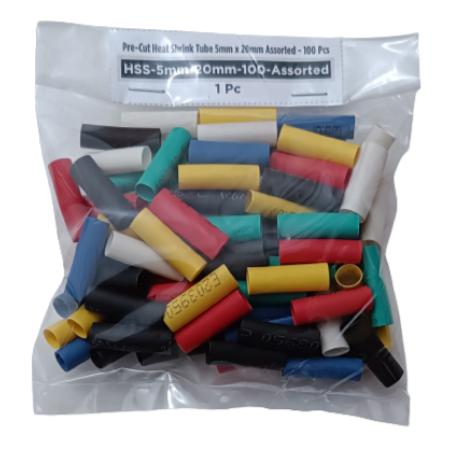 Pre-Cut Heat Shrink Tube 5mm x 20mm Assorted - 100 Pcs (Min Order Quantity 1pc for this Product)