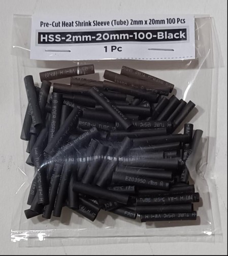 Pre-Cut Heat Shrink Tube 2mm x 20mm Black - 100 Pcs (Min Order Quantity 1pc for this Product)