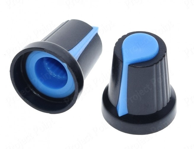 Black-Blue Plastic Knob for 6mm Knurled Shaft Potentiometer (Min Order Quantity 1pc for this Product)