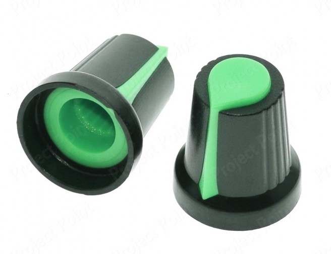 Black-Green Plastic Knob for 6mm Knurled Shaft Potentiometer (Min Order Quantity 1pc for this Product)
