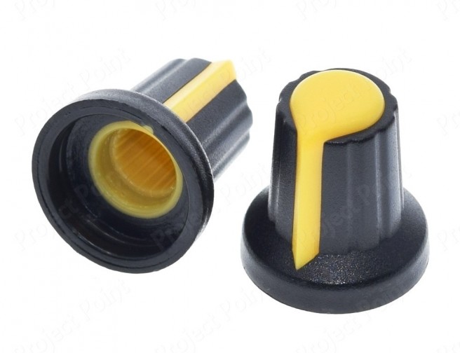 Black-Yellow Plastic Knob for 6mm Knurled Shaft Potentiometer (Min Order Quantity 1pc for this Product)
